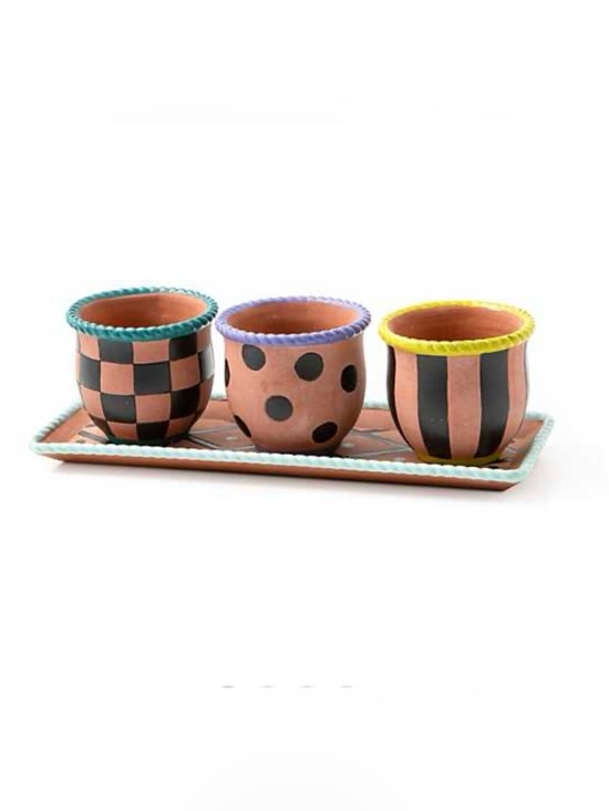 MacKenzie-Childs Other - MacKenzie-Childs Persephone Herb Pots with Tray - 3 Pots